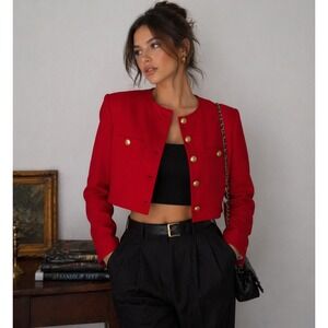 VTG Forenza sz SP Red Cropped Blazer Jacket Gold Button Old Money Luxury